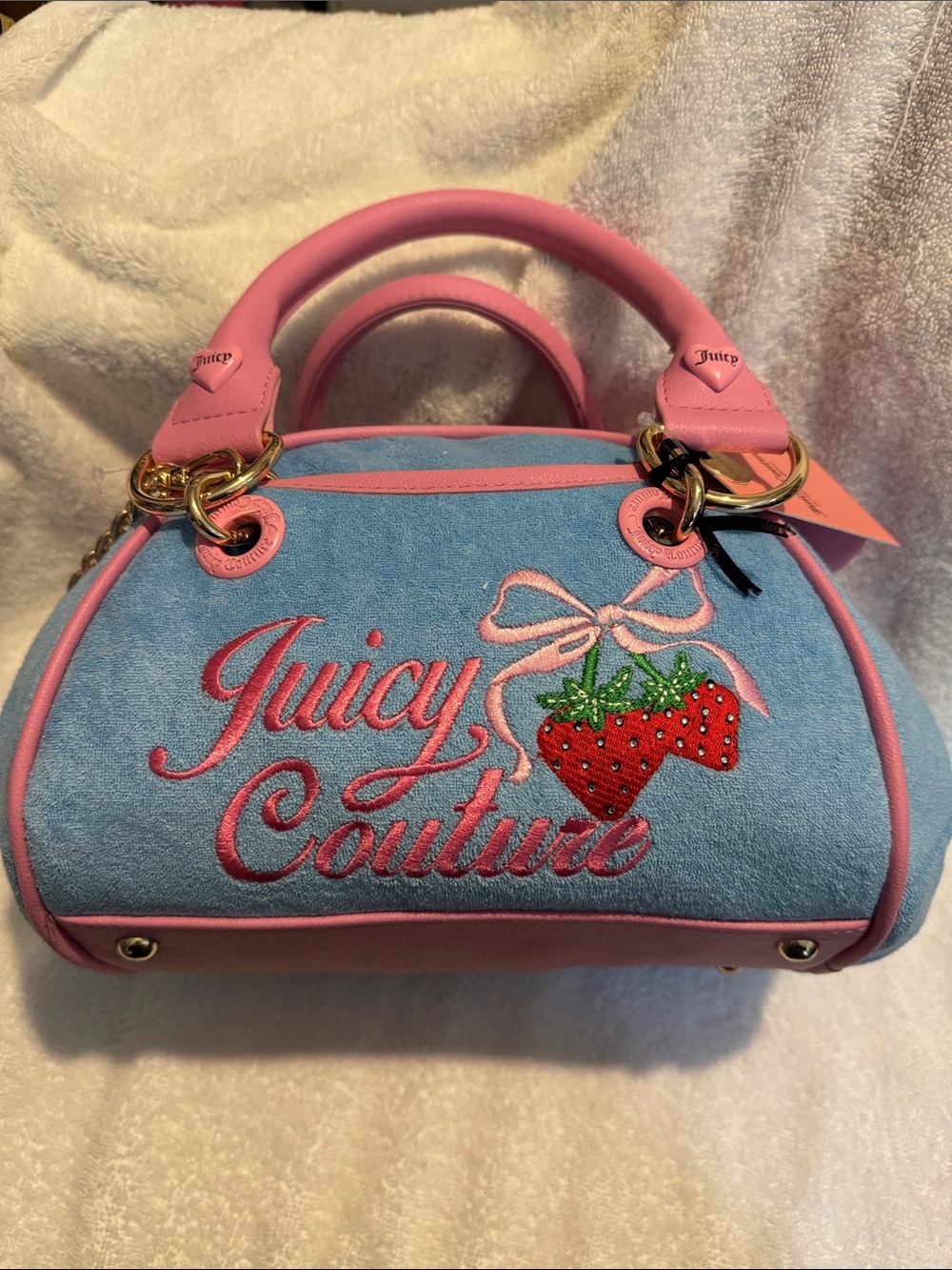 Juicy Couture Pink & Blue Strawberry Barrel Satchel